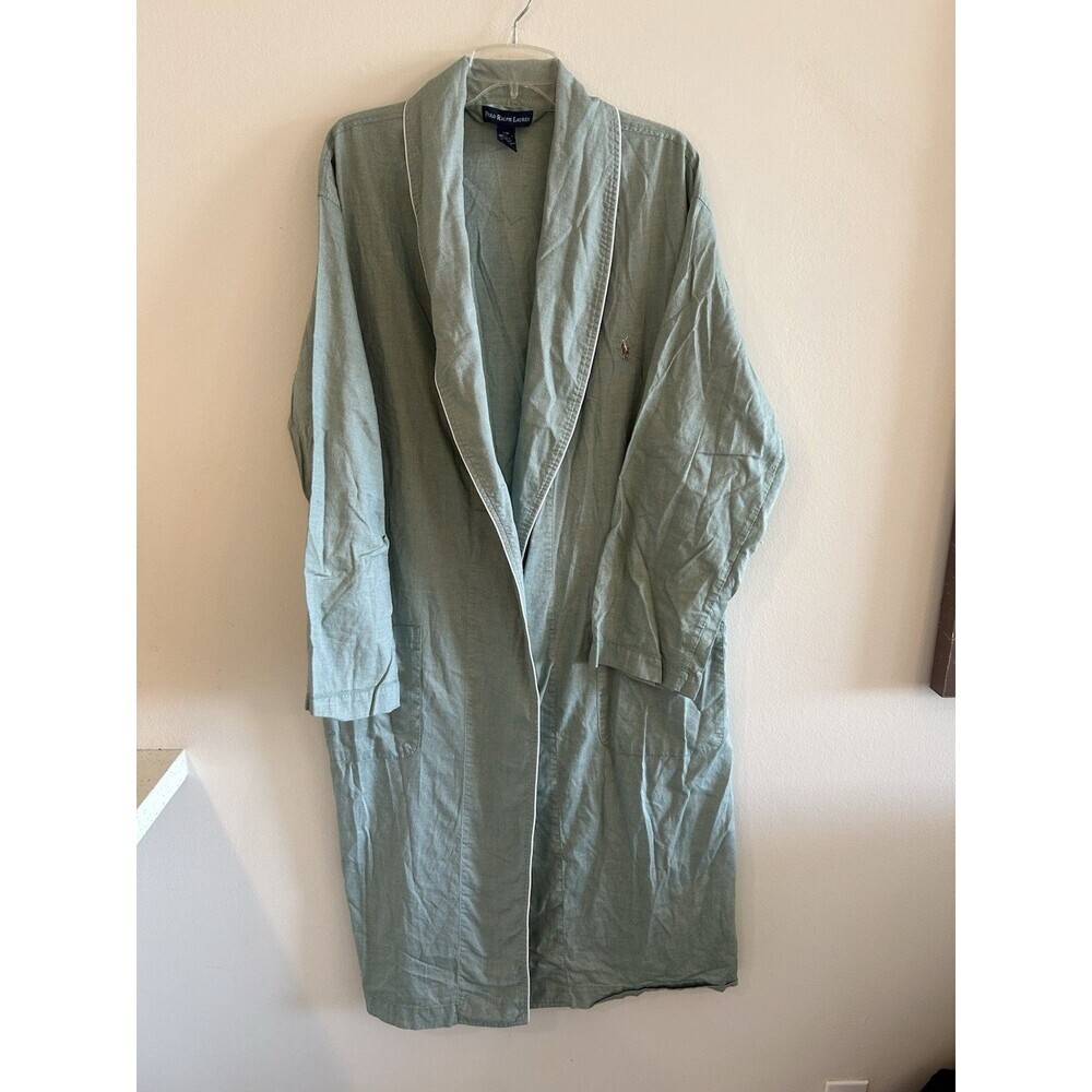 Polo Ralph Lauren Green Robe Mens S/M Shawl Collar Cotton No Belt